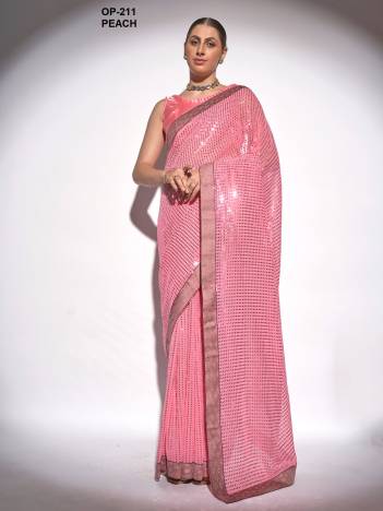 D.NO. OP 211 PEACH BY LAXMINAM GEORGETTE SAREE WHOLESALER IN INDIA